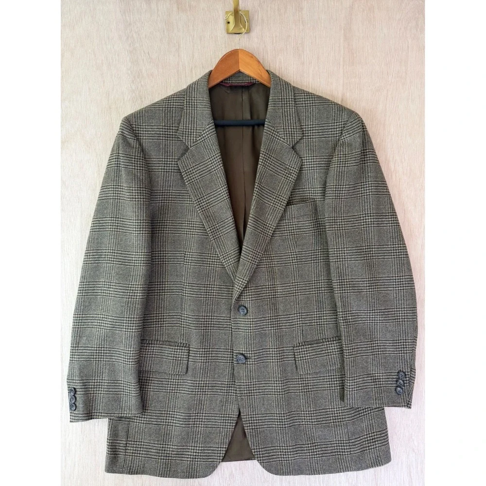 Jos A Bank Corporate Collection Plaid Suit Jacket 41R Brown Wool Blazer Mens